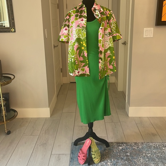 J. Crew Ruched Midi Dress In Vintage Rib Kelly Green Size S - Picture 9 of 12